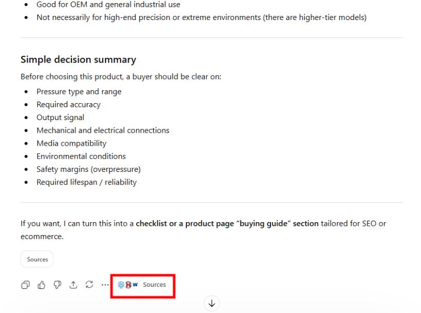 ChatGPT showing external references after browsing 